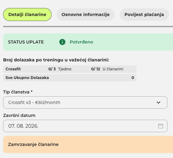 Detalji članarina
